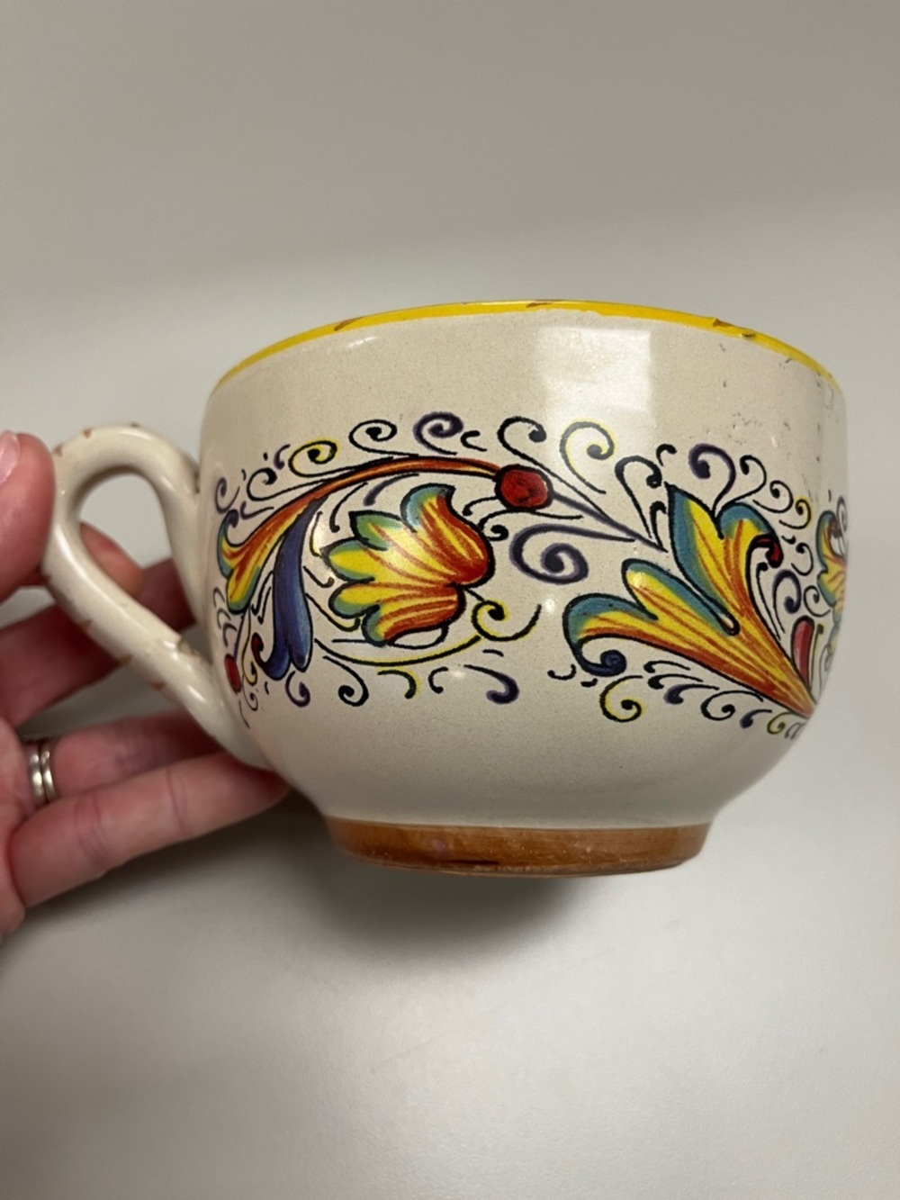 Meridiana Ceramiche Ceramic Soup Latte Cup in Cream and Yellow